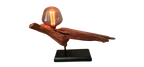 Wooden lamp with a glowing light bulb on a white background